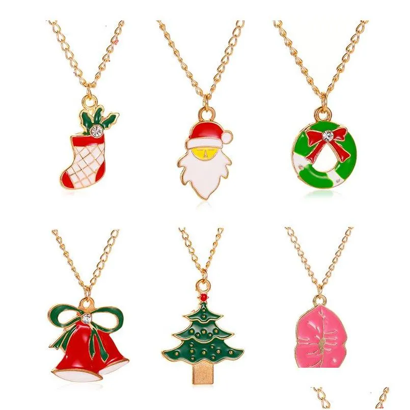 christmas pendant necklace cartoon santa claus skull drop oil necklace party fashion accessories gift