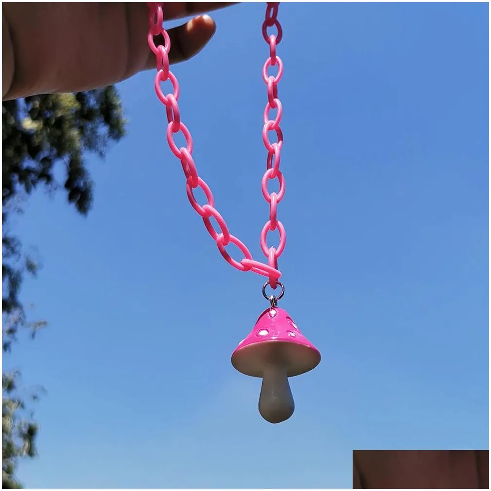 colorful resin mushroom pendant necklace for women plastic chain chokers necklace wholesale jewelry fashion accessories gifts