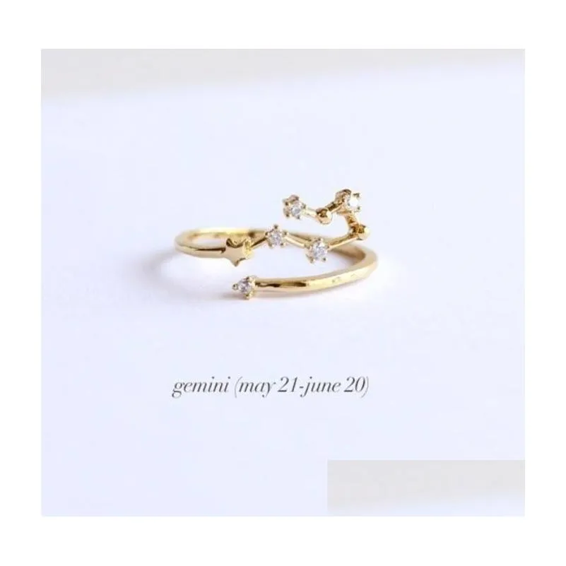 12 constellations band rings rhinestone amulet zodiac signs gold silver colors fashion anniversary jewelry