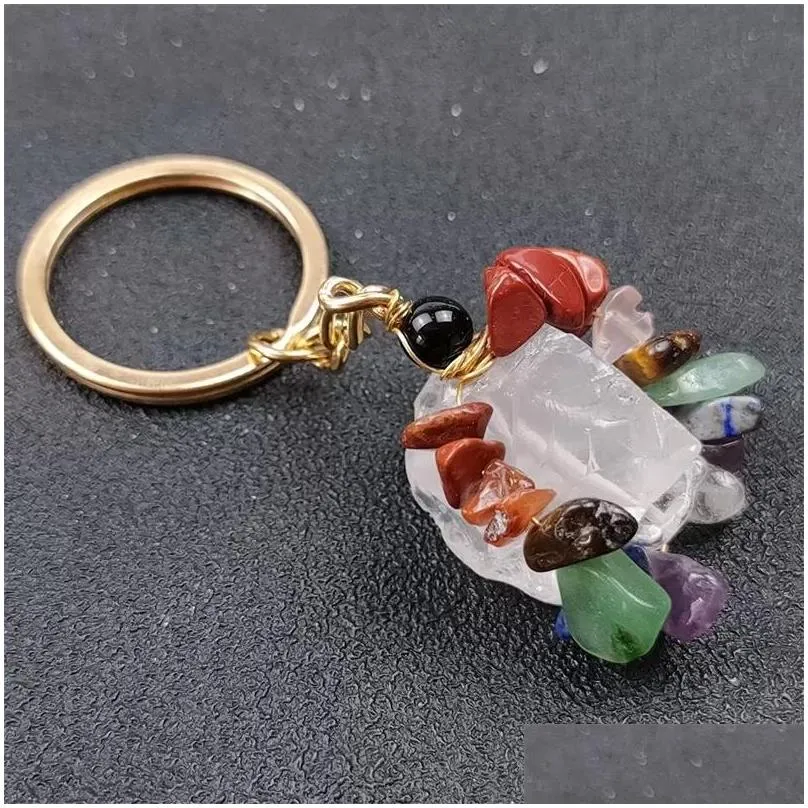 folk crafts gemstone natural stone key ring quartz amethyst tiger eye crystal keychain agate ore meditation pendant hangbag hangs c3