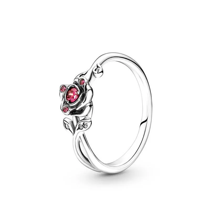 beauty red rose flower ring authentic sterling silver women girls wedding designer jewelry for pandora cz diamond rings with original
