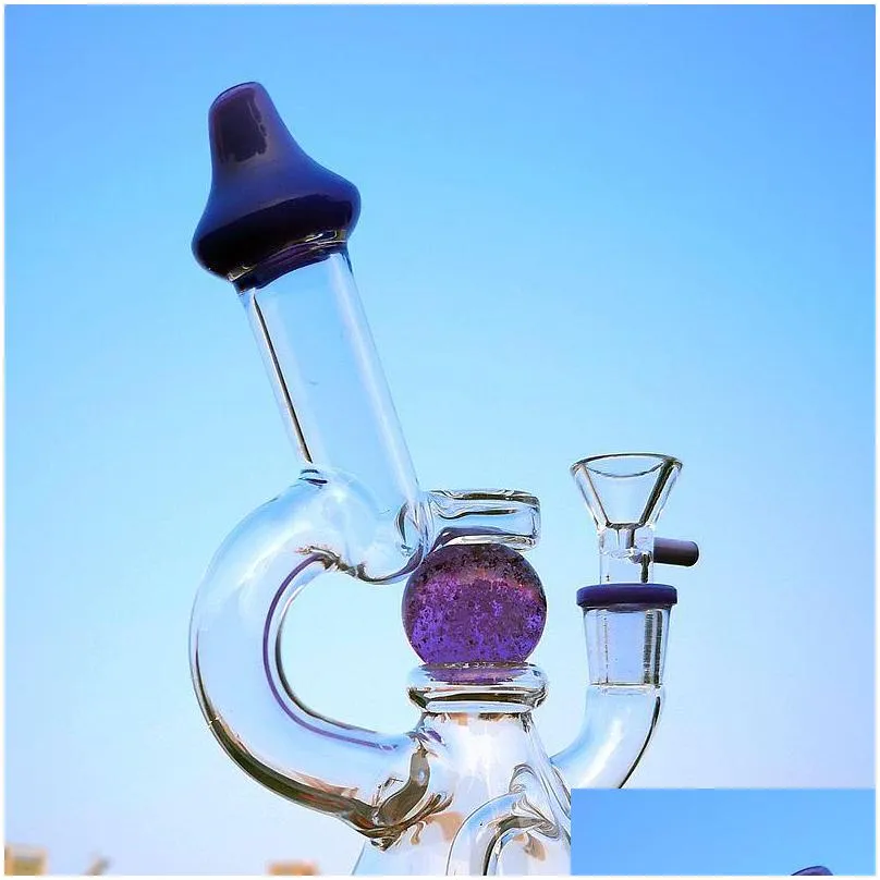 7 inch hookahs glow in the dark ball glass bong showerhead percolator oil dab rigs slitted donut perc 14mm joint water pipes with bowl