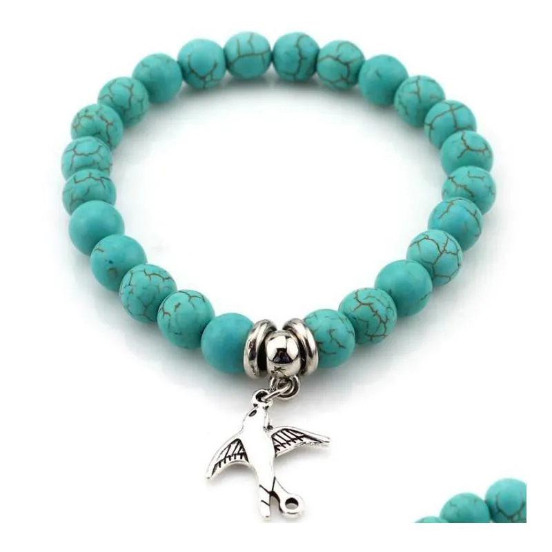 turquoise beads bracelets tree owl  cross palm charm bracelets