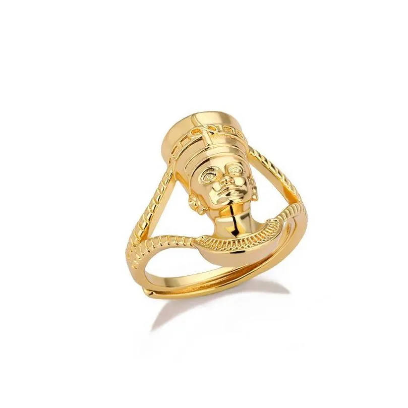 cluster rings gold nefertiti for women men egyptian jewelry black pride stainless steel african queen ring charm goddess africa