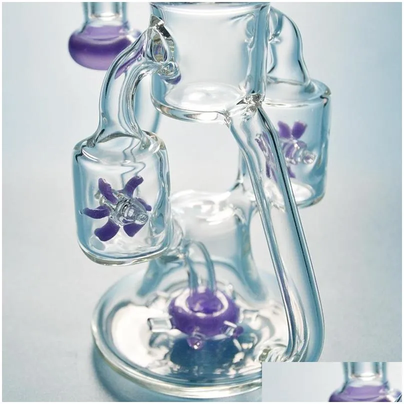 double recycler hookahs glass bongs propeller spin percolater water pipes purple dab rigs with 14mm joint green oil rigs xl167