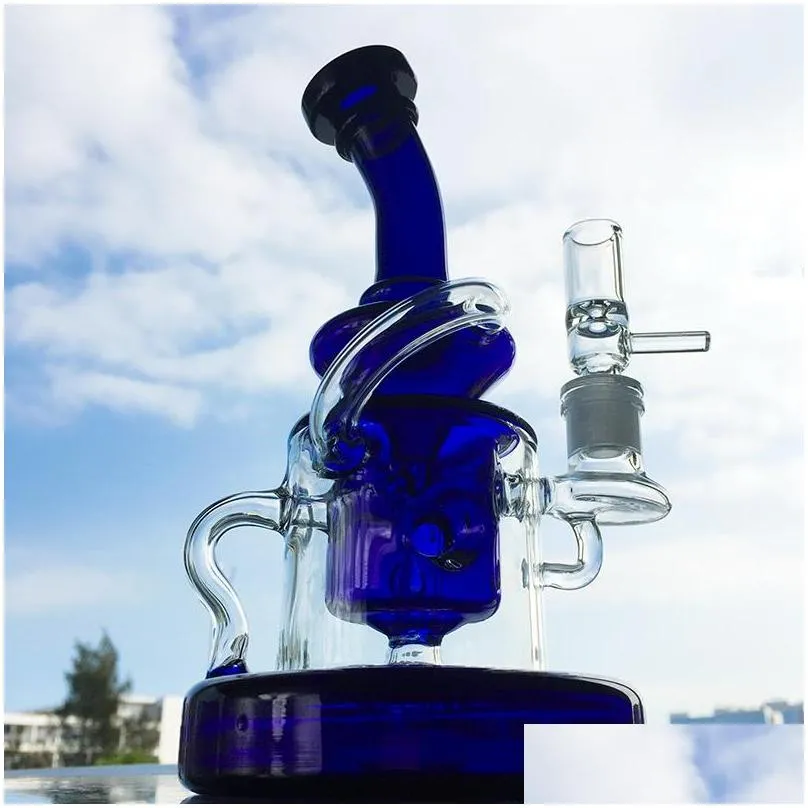 tornado hookahs recycler glass bong showerhead perc water pipes klein recycler dab rigs heavy base oil rig 14mm joint 4 colors smoking pipe