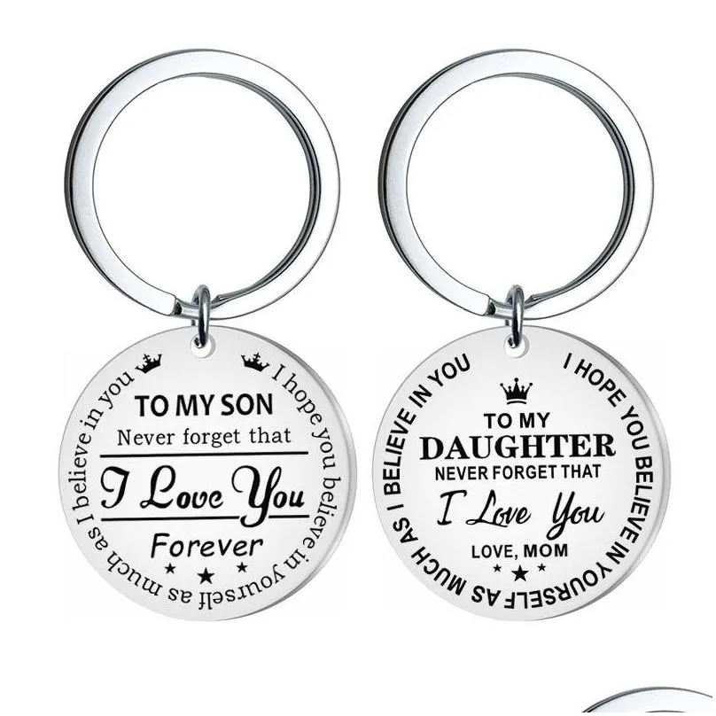 to my son stainless steel keychain engraved to my daughter forever love mom keyring heart key chains charm love pendant jewelry gift