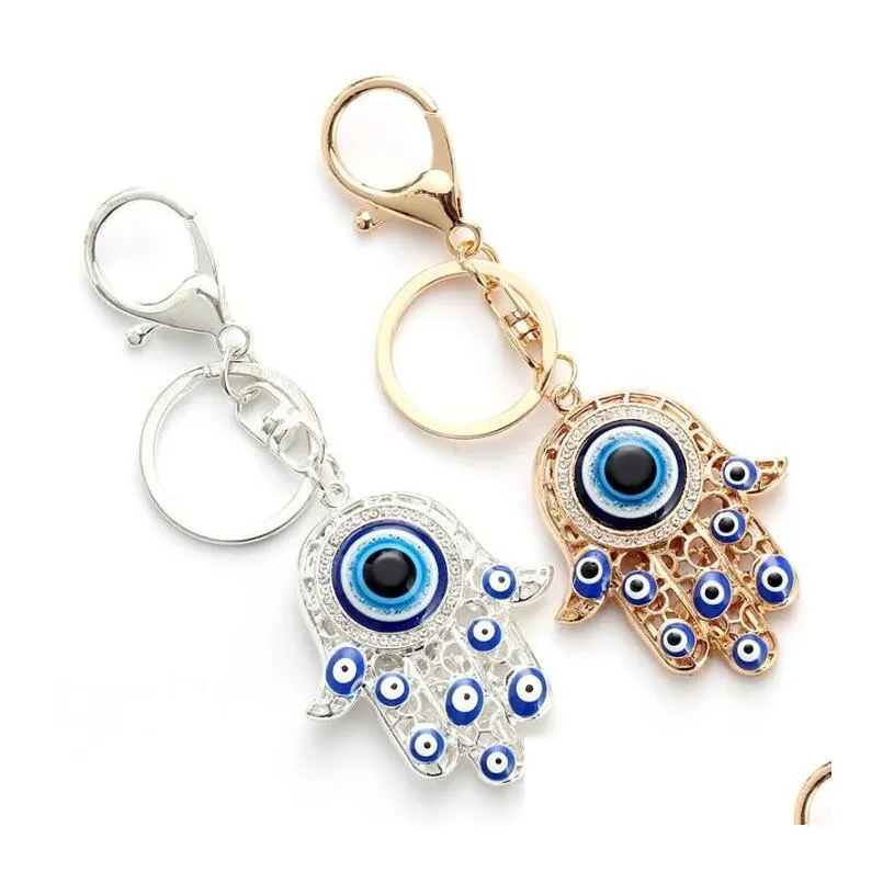 hamsa hand key rings evil eye palm pendant keychains gold silver colors for women gift