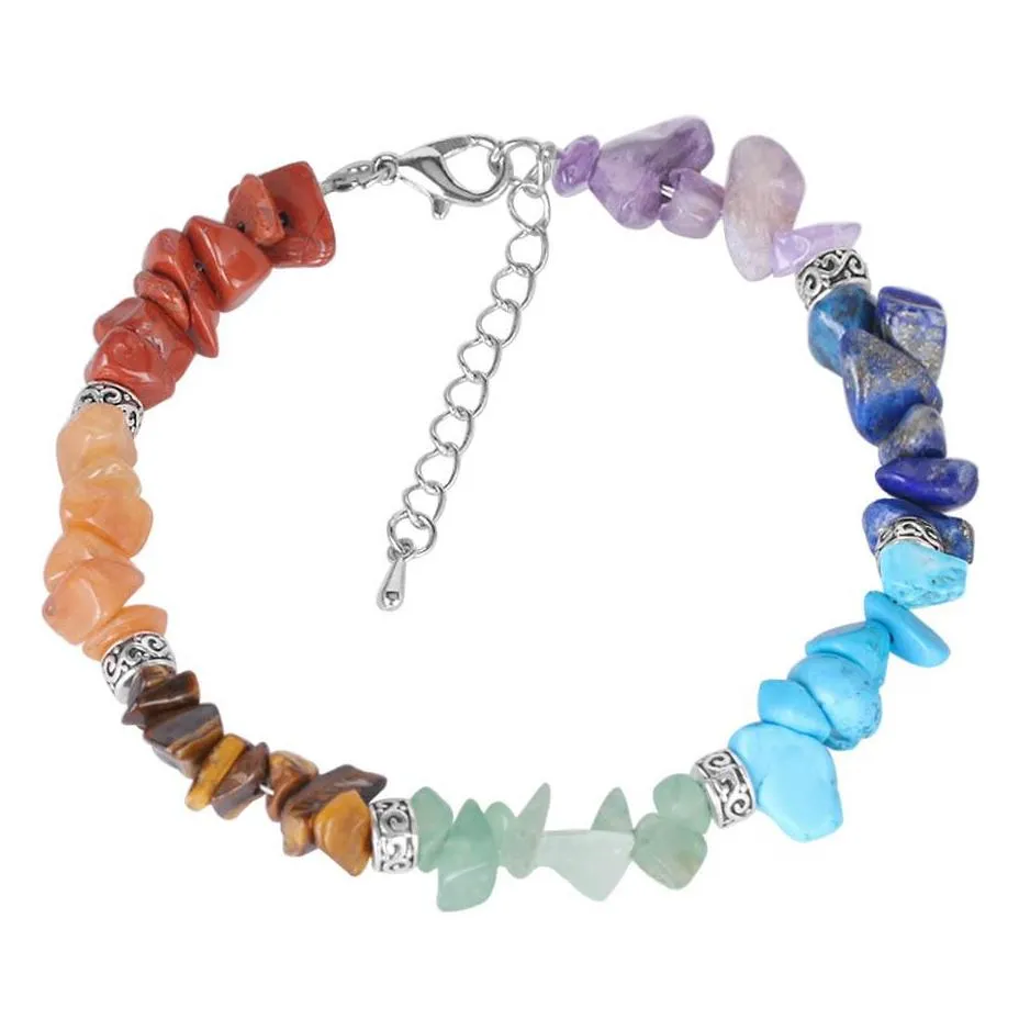 7 chakra reiki women bracelets chain link lobster clasp healing balance natural chip stone beads meditation rainbow