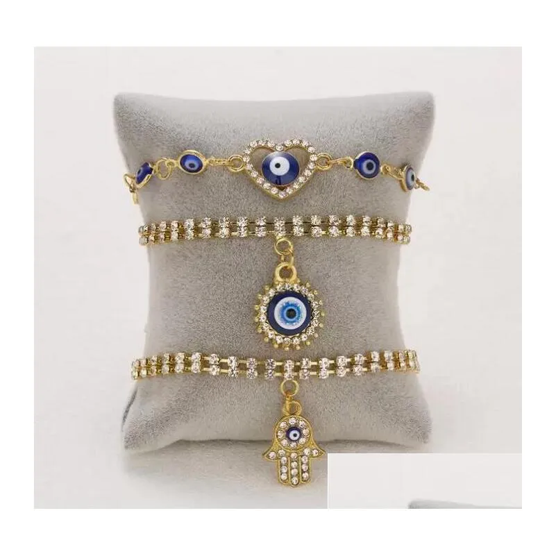 blue evil eye bracelets for women hand heart starfish charm crystal tennis chain bange female fashion party jewelry gift