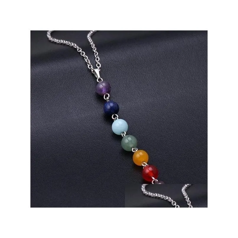 7 chakra reiki beads heal gemstone jewelry yoga healing balancing lapis/turqoise/amethyst/jade size multicolor