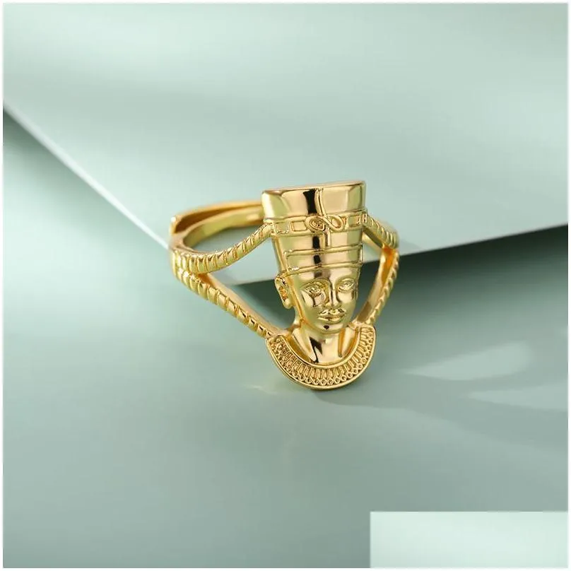 cluster rings gold nefertiti for women men egyptian jewelry black pride stainless steel african queen ring charm goddess africa