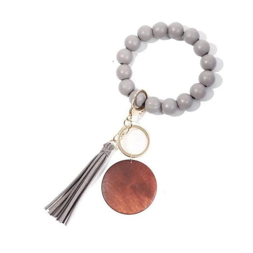 tassel beaded wooden bracelet keychains diy wood key rings bracelet with fringe keychain for women
