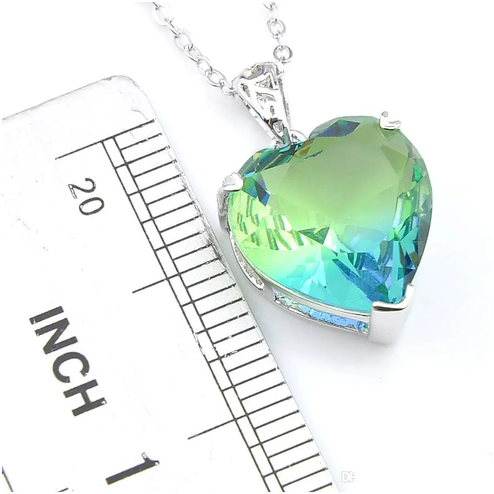 women 2 pcs set heart cut bi colored tourmaline gems 925 sterling silver plated crystal zircon solid bride dangle earring pendants