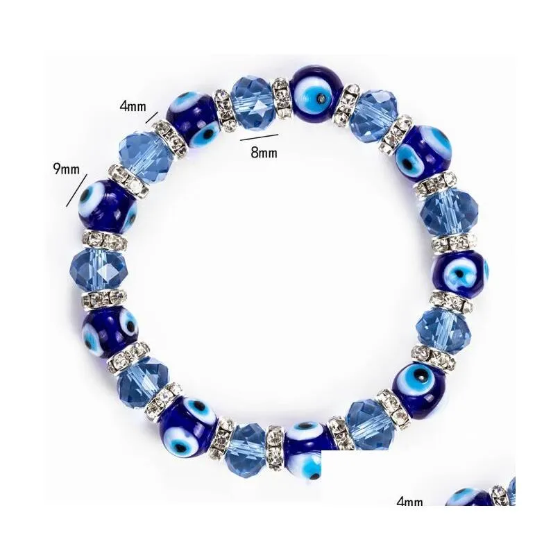 blue evil eye crystal beaded strands elastic bracelets handmade lucky blue eyes beads bracelet jewelry christmas gifts for women men