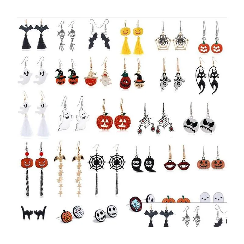 halloween dangle earrings scary funny skull spider pumpkin alloy oil drip stud ear ring for women girls party favor