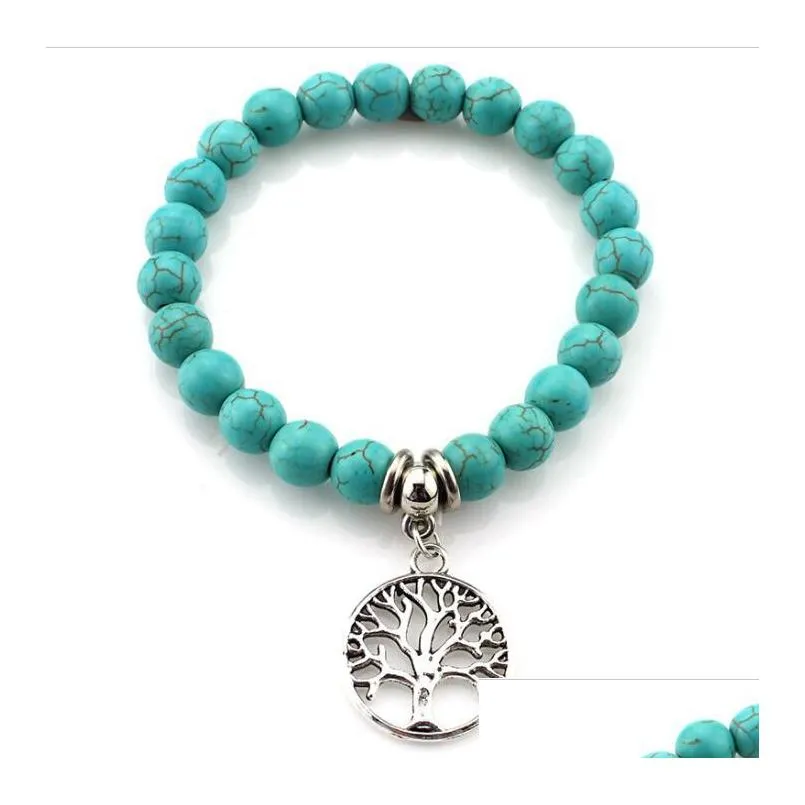 turquoise beads bracelets tree owl  cross palm charm bracelets