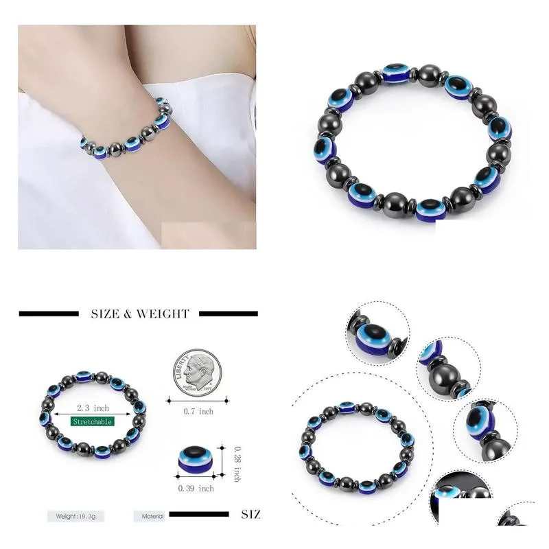 energy magnetic hematite blue evil eye beaded strands bracelet women power healthy black gallstone beaded chains bangle for men