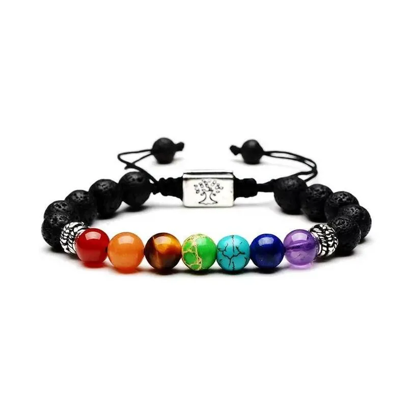 handmade 7 chakra tree of life charm beaded strands bracelets lava stones multicolor beads rope bracelet for women men bracelets gift