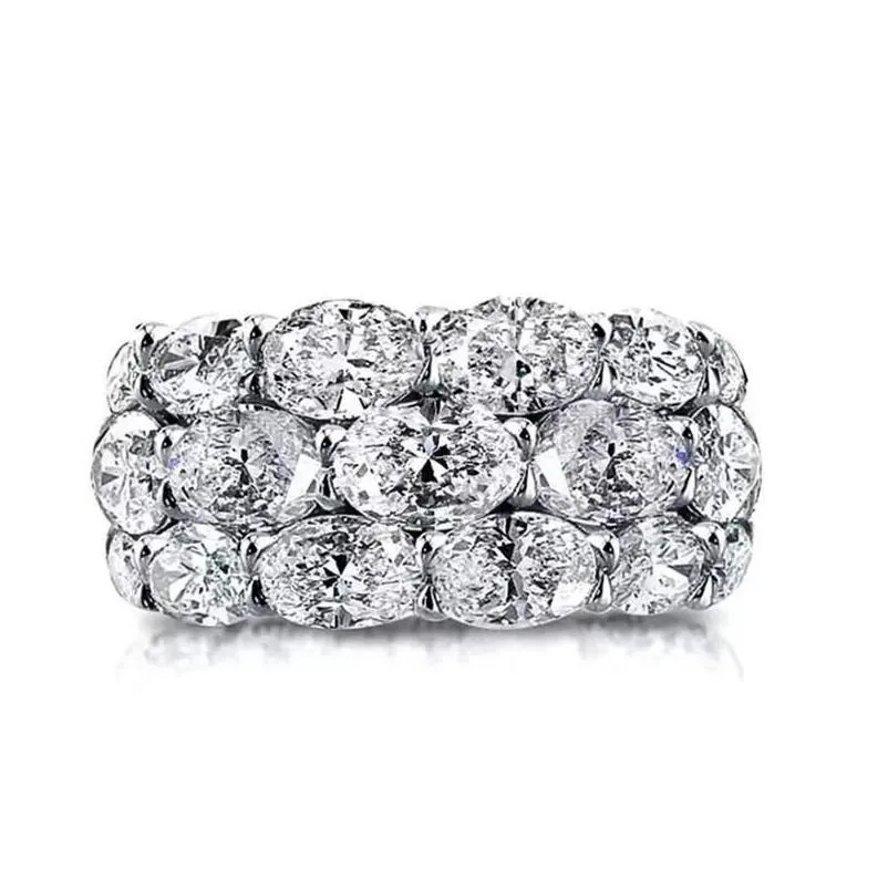 wedding rings luxury jewelry 925 sterling silver fill three rows oval cut white topaz cz diamond gemstones women engagement band ring