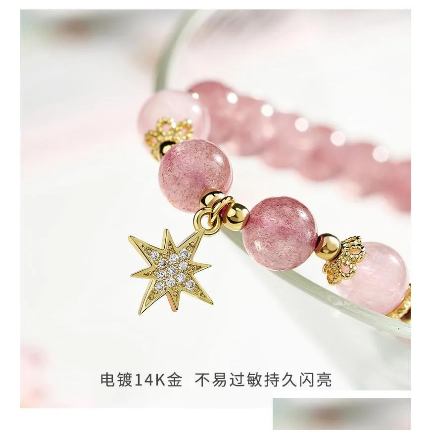 bracelet women fashion crystal bracelets natural stone pink strawberry beads bracelet valentines day present energy bangle