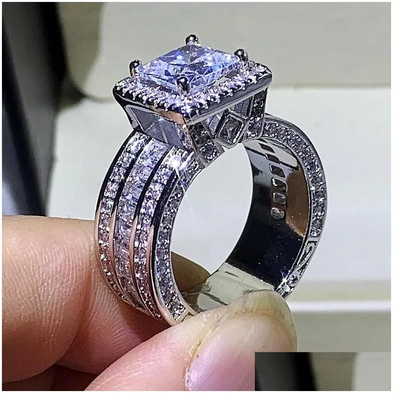 choucong unique luxury jewelry 925 sterling silver gold fill princess cut whie topaz cz diamond party eternity women wedding band ring