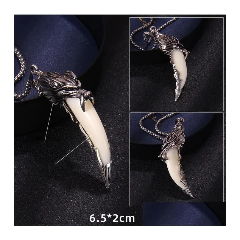 animal wolf tooth pendent necklace for men long chain elephant dragon head necklaces vintage jewelry wholesale