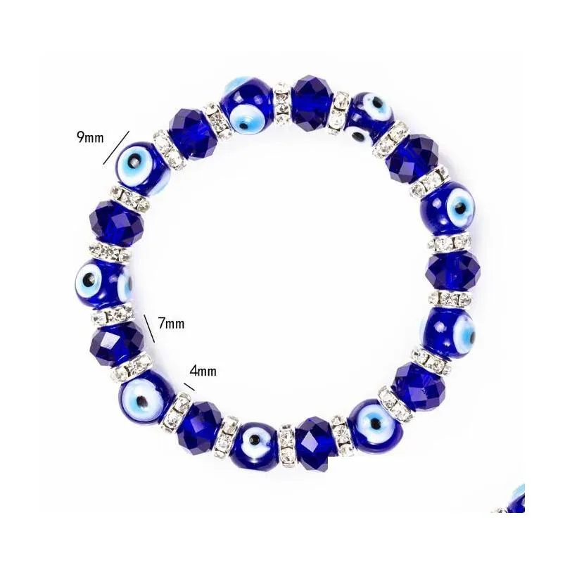 blue evil eye crystal beaded strands elastic bracelets handmade lucky blue eyes beads bracelet jewelry christmas gifts for women men