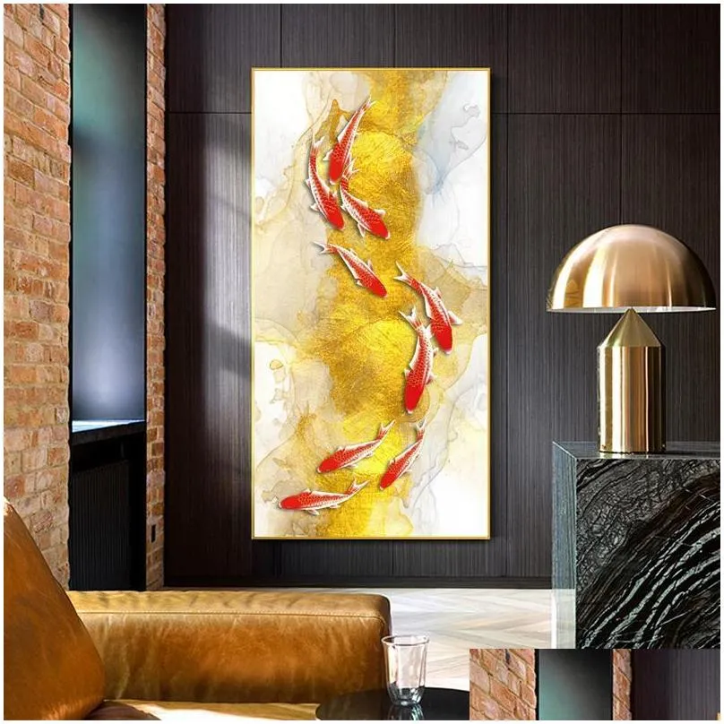 paintings koi fish feng shui carp lotus pond pictures oil painting on canvas posters and prints cuadros wall art for living room