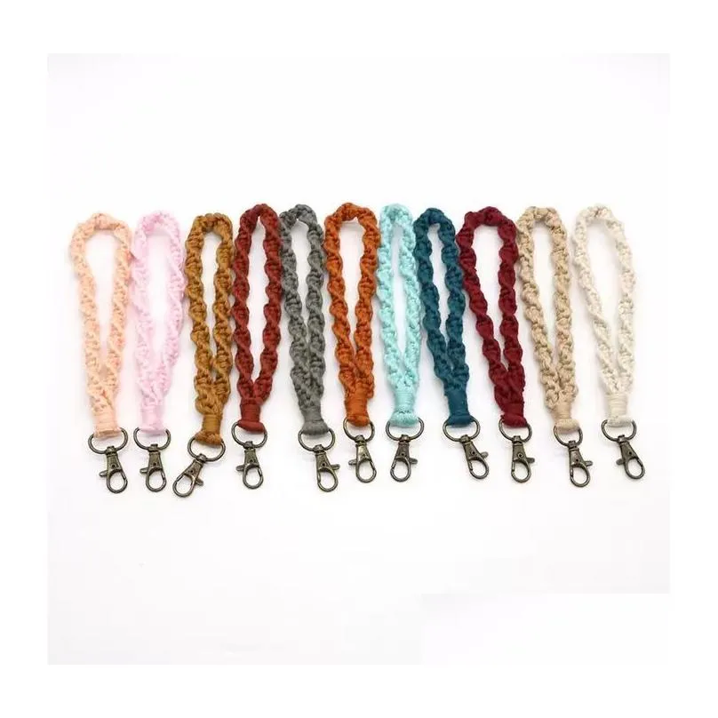 macrame wristlet keychains wrist lanyard strap keyring bracelet 11 colors macrames braided key rings