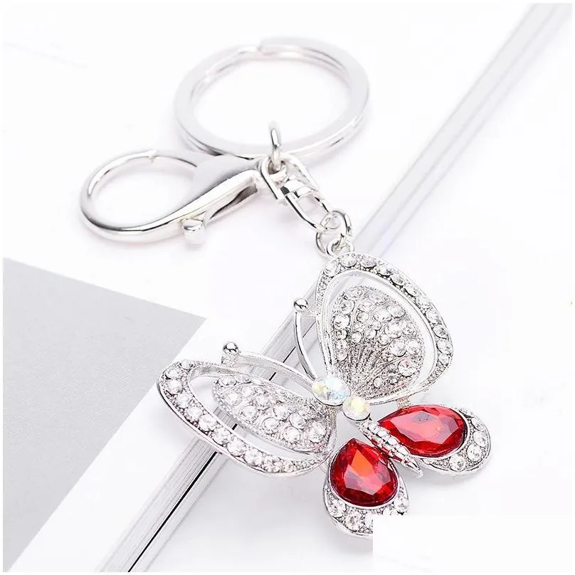 luxury butterfly keychains crystal rhinestone bag charms animal pendant keyrings holder accessories fashion women car key chains