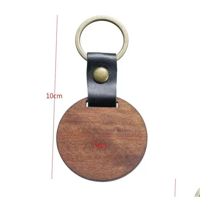 diy wooden keychain blank carved leather wood keychain pendant luggage decorative heart round key chain keyring