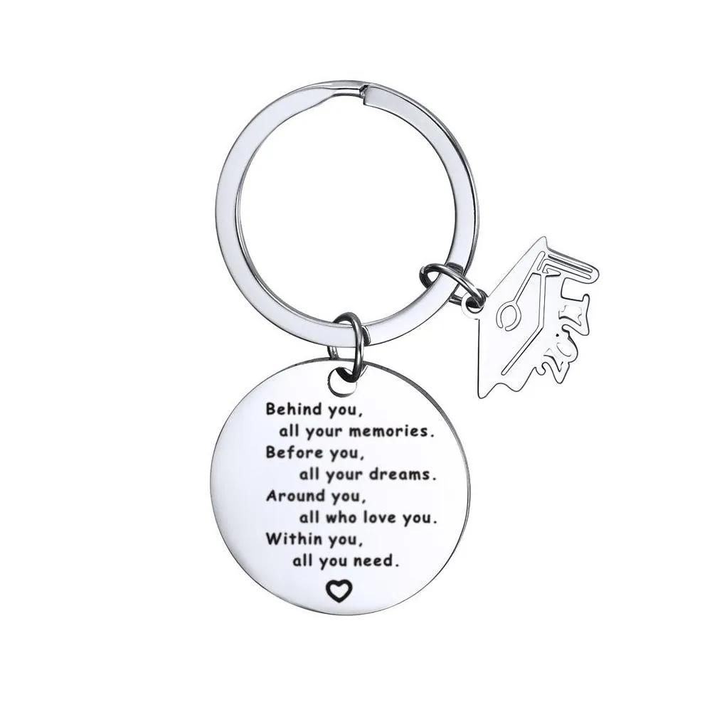 2021 graduate keychain stainless steel class of school university key chain student postgraduate mini love gift