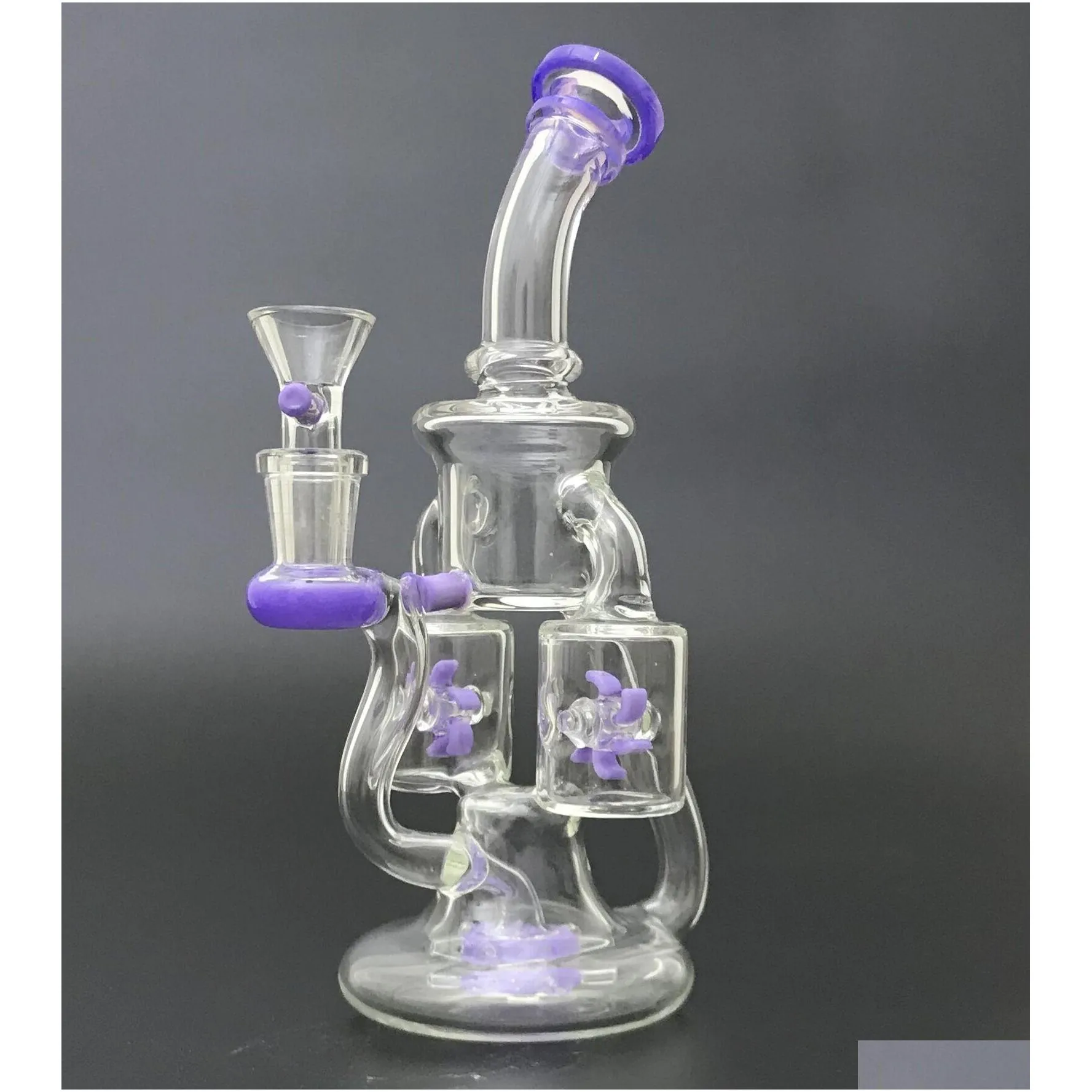 double recycler hookahs glass bongs propeller spin percolater water pipes purple dab rigs with 14mm joint green oil rigs xl167