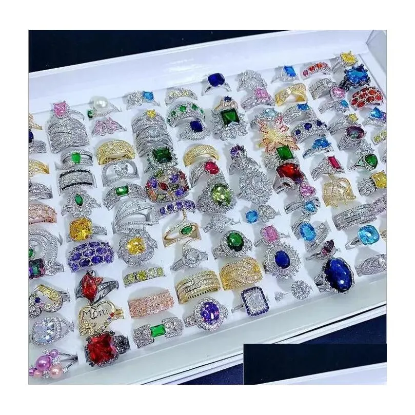 luxury crystal zircon stone rings real gold plate colorful zirconia finger heavy industry micro pave s925 silver gemstone jewelry mixed