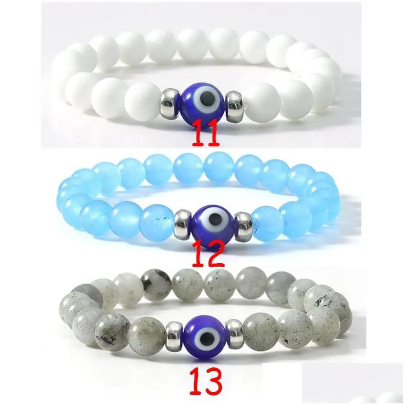 beaded strand 8mm natural stone evil eye bracelet handmade hematite tiger elastic crystal bracelets women men reiki jewelry yoga