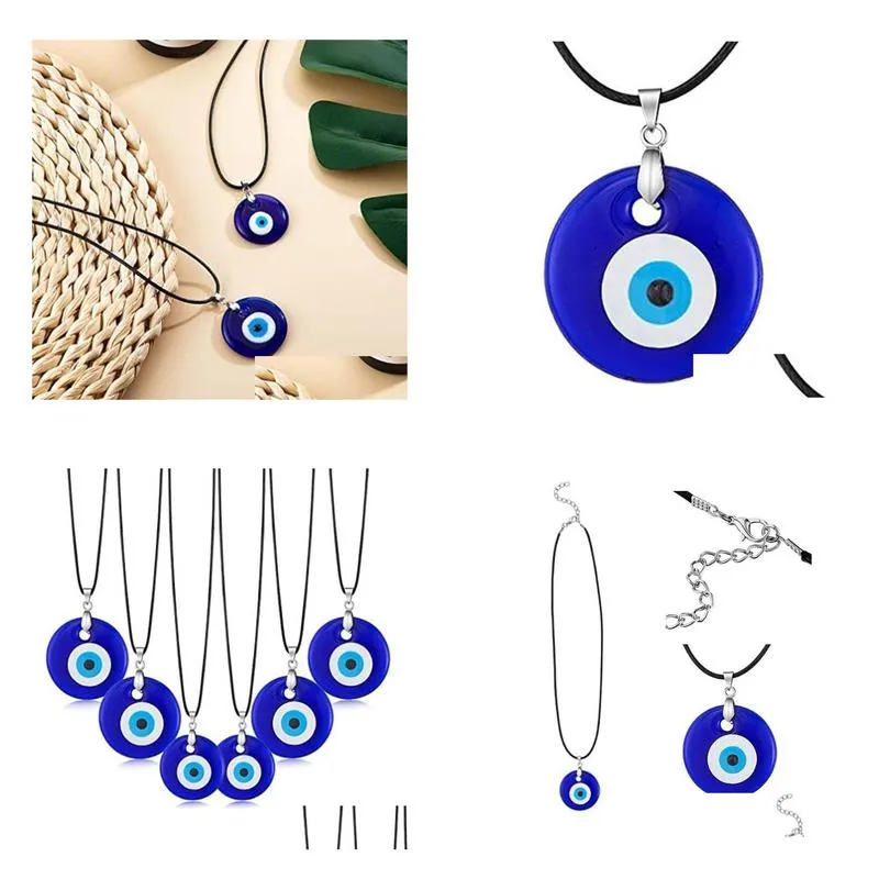 30mm turkish blue evil eye pendant necklace glass eye leather rope chain necklaces for women men fashion jewelry