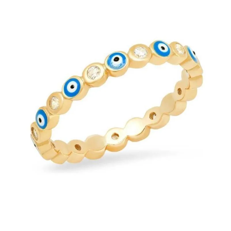 14k gold plated rhinestone filled evil eye ring adjustable stackable rings minimalist protection jewelry for women girls