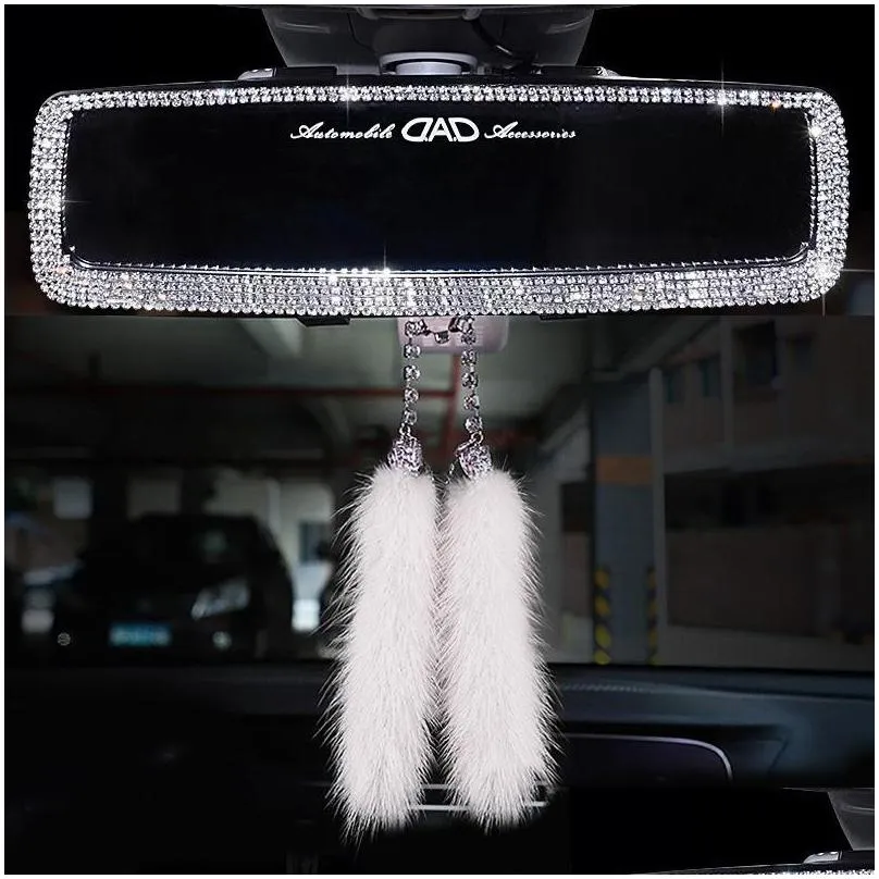 other interior accessories rhinestone car rearview mirror decor charm crystal bling diamond ornament rear view cover women auto