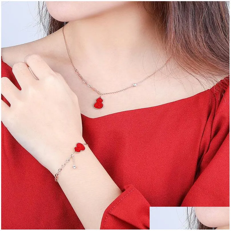  s925 sterling silver design zircon bracelet guochao benmingnian gourd necklace set year gift females fashion accessories