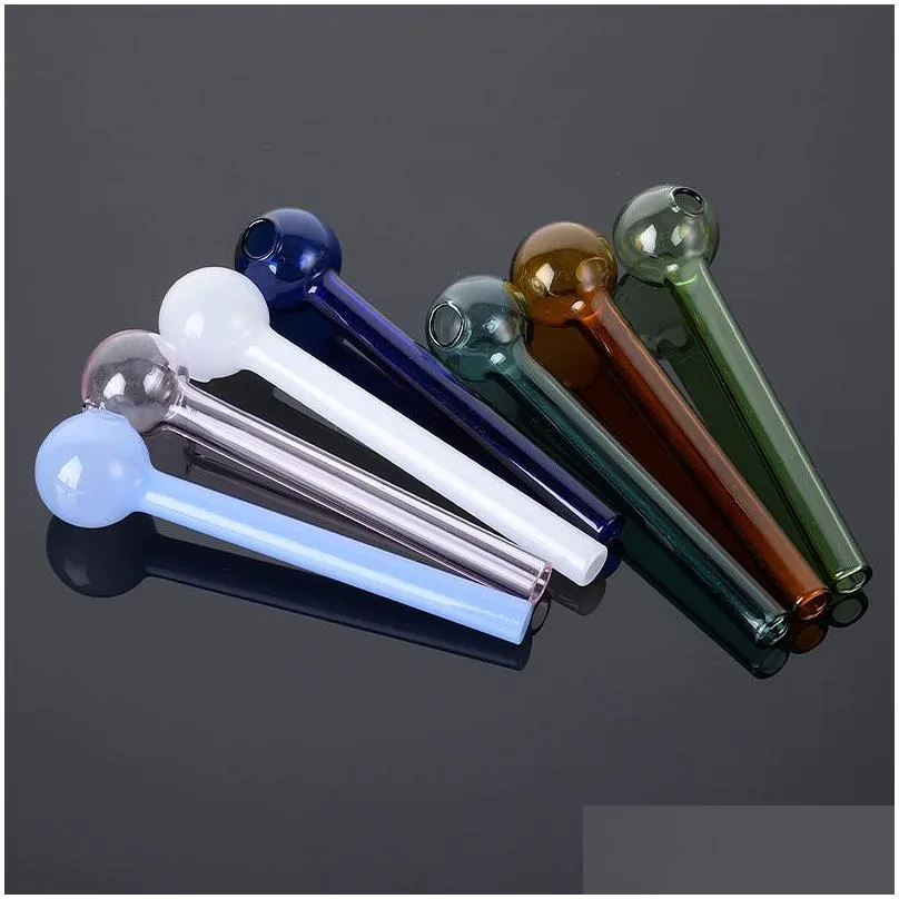 10cm 4 inch pyrex glass oil burner pipe tobacco dry herb colorful glass oil water hand pipes smoking accessories glass tube smoking