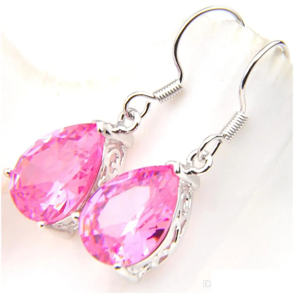 luckyshine 5 set lot water drop pink kunzite gemstone 925 silver for women crystal zircon necklaces pendant earrings wedding jewelry