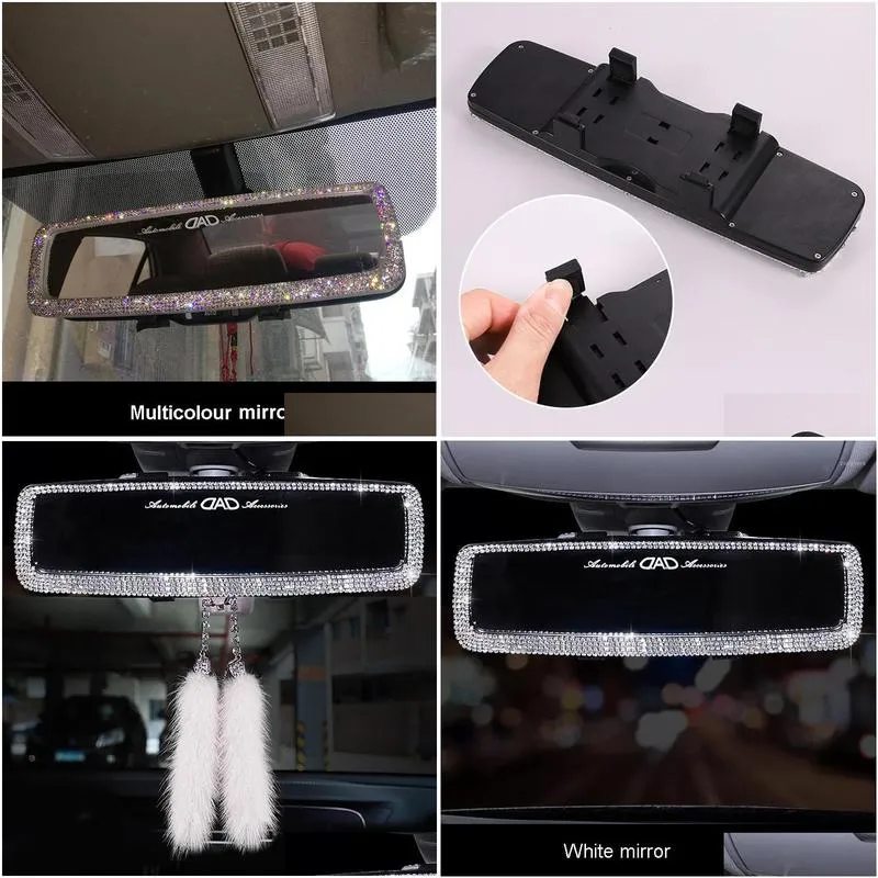 other interior accessories rhinestone car rearview mirror decor charm crystal bling diamond ornament rear view cover women auto