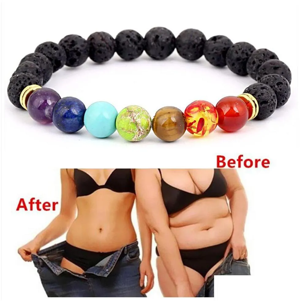 chakra bracelet lose weight black lava healing balance beads reiki prayer natural stone bracelet for women men unisex