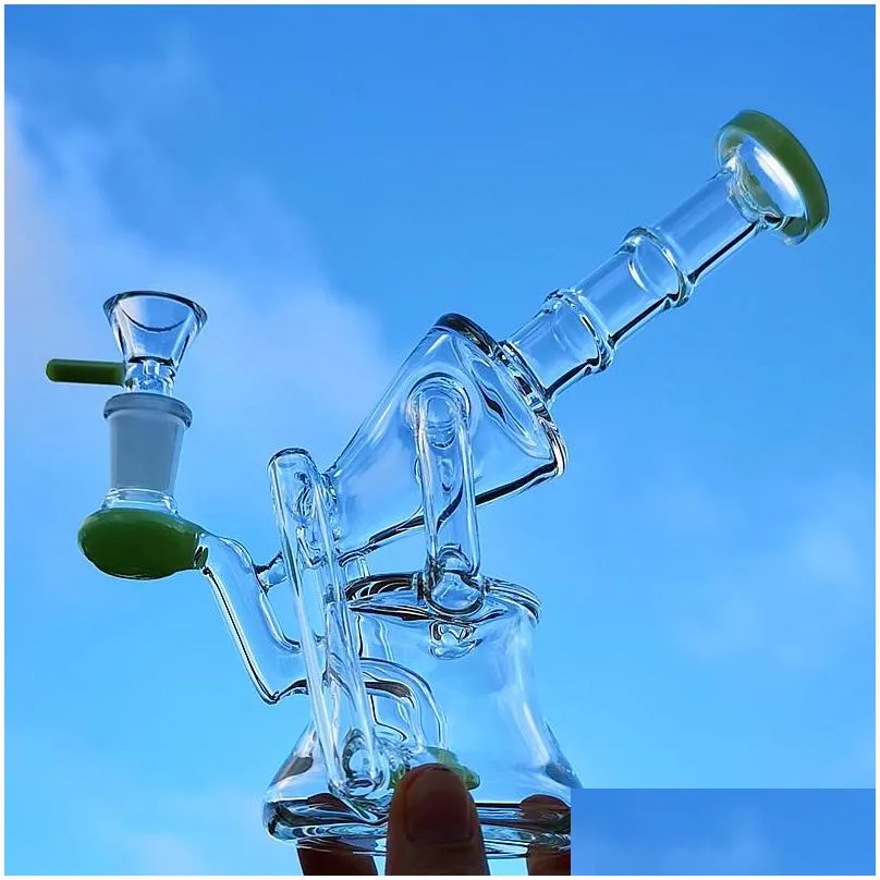 14 inch hookahs dab rig showerhead perc glass bongs recycler oil rigs water bong 4mm thickness water pipe with sidecar xl1972