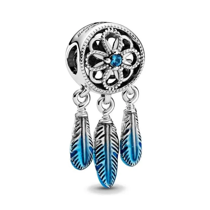 new s925 sterling silver beads charms luxury classic feather beaded diy branded pendant original fit pandora dream catcher bracelet fashion jewelry women