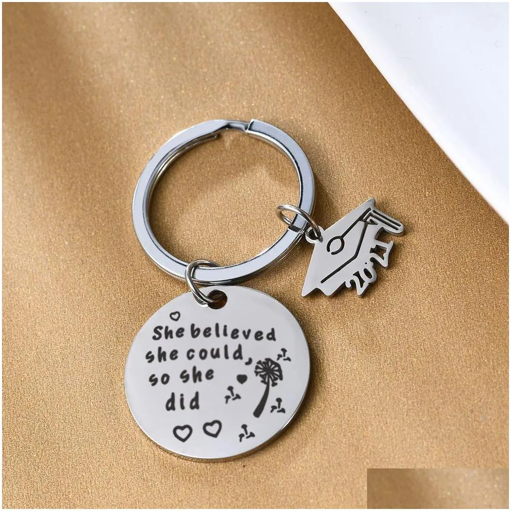 2021 graduate keychain stainless steel class of school university key chain student postgraduate mini love gift