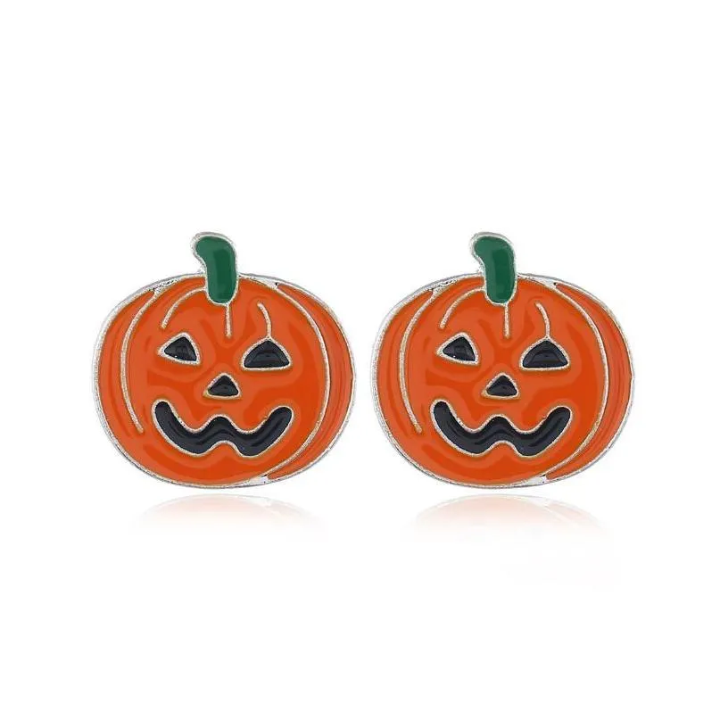 halloween dangle earrings scary funny skull spider pumpkin alloy oil drip stud ear ring for women girls party favor