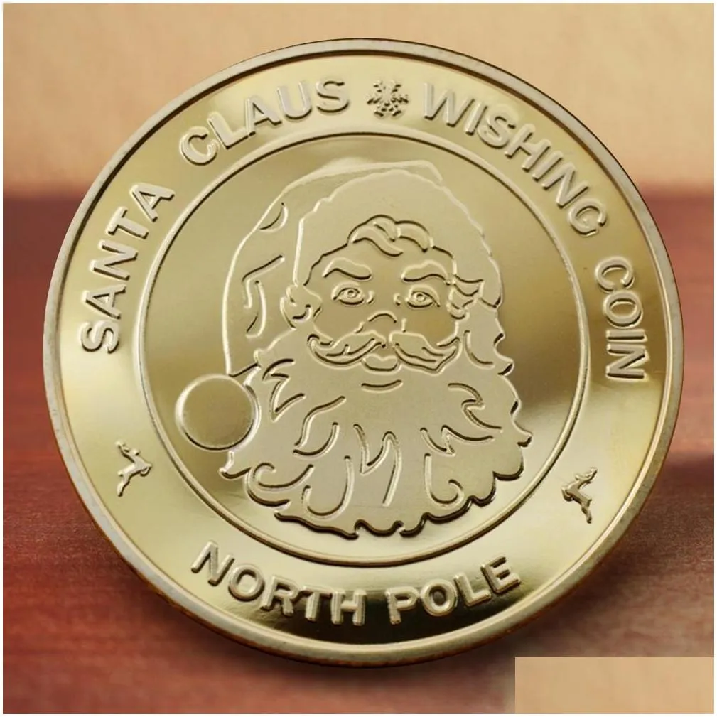 santa claus wishing coin collectible gold plated souvenir coin north pole collection gift merry christmas commemorative coin fy3608