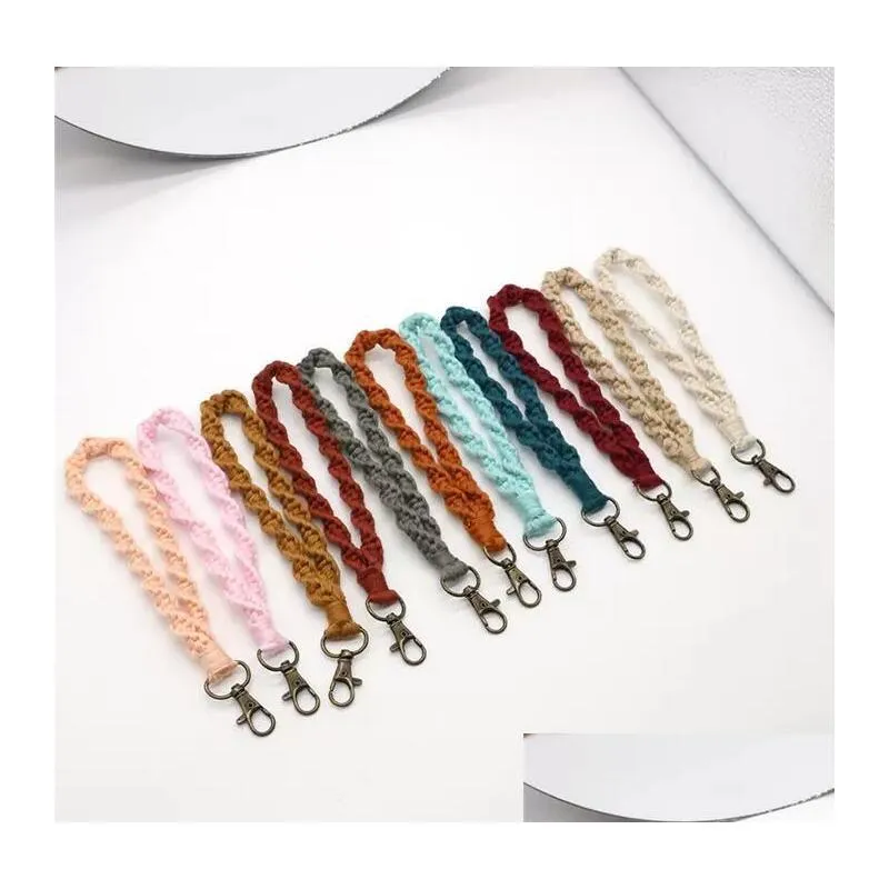 macrame wristlet keychains wrist lanyard strap keyring bracelet 11 colors macrames braided key rings